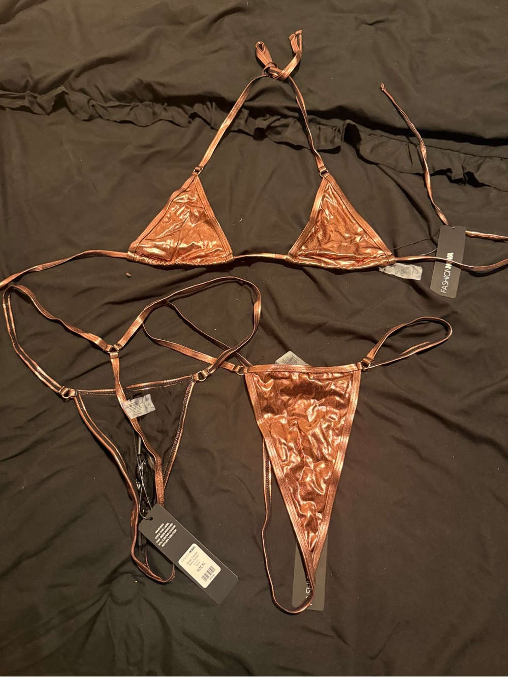 Fashion Nova Metallic Brown Triangle Bikini Set